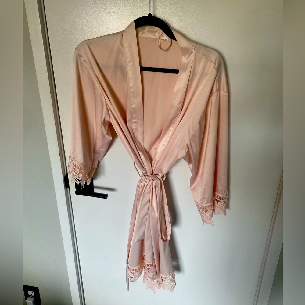 Pink silk women’s embroidered robe